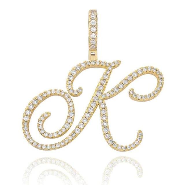 Custom Genuine VVS Lab Diamond Cursive Solid Sterling Silver Initial Hip Hop Chain Necklace