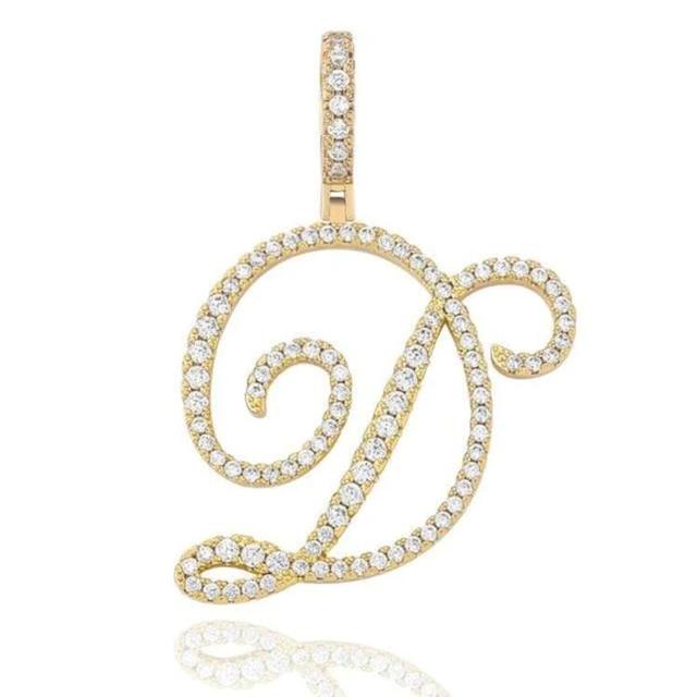 Custom Genuine VVS Lab Diamond Cursive Solid Sterling Silver Initial Hip Hop Chain Necklace