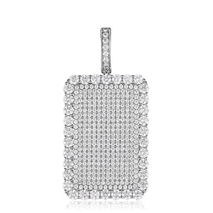 Mens Genuine VVS Lab Diamond Squared Tag Solid Silver Hip Hop Chain Street Wear Pendants