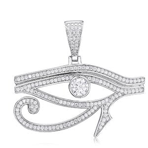 Mens Genuine VVS Lab Diamond Ancient African Eye Of Horus Hip Hop Chain Solid Silver Pendant