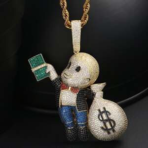 Mens Flooded Ice Secure The Bag Baby Casper Money Bag Micro Inlaid Hip Hop Chain