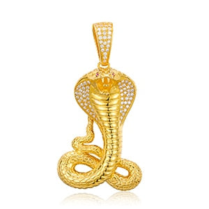 Solid Sterling Silver VVS Genuine Lab Diamond King Cobra Hip Hop Chain Pendant