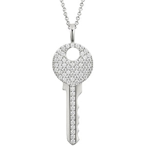 Ladies Souls Key Genuine VVS Lab Diamond Solid Sterling Silver Casual Hip Hop Chain