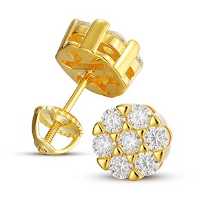 Genuine VVS Lab Diamond Burst Hip Hop 14k Gold over Solid Sterling Silver Earrings