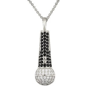 Solid Sterling Silver VVS Genuine Lab Diamond Hip Hop Microphone Chain Pendant