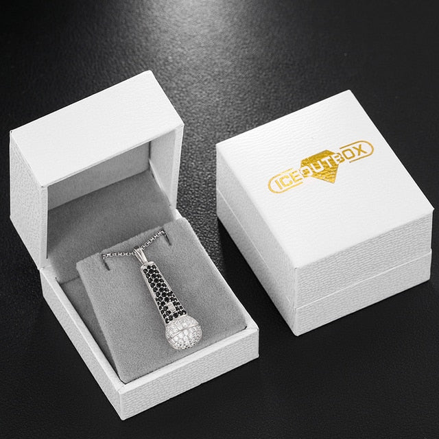 Solid Sterling Silver VVS Genuine Lab Diamond Hip Hop Microphone Chain Pendant