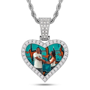 Genuine Lab Diamond VVS Heart Shape Memory Photo Picture Hip Hop Chain