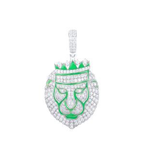 Mens Iced Alpha Lion Genuine VVS Lab Diamond Glow in the Dark Solid 925 Hip Hop Chain