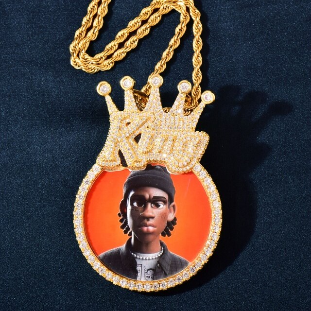 King Queen Iced Custom Photo Picture Hip Hop Chain Pendants