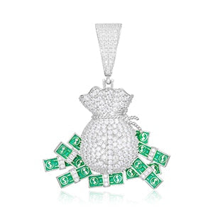 VVS Lab Diamond Money Falling Out The Bag Hip Hop Solid Sterling Silver Chain