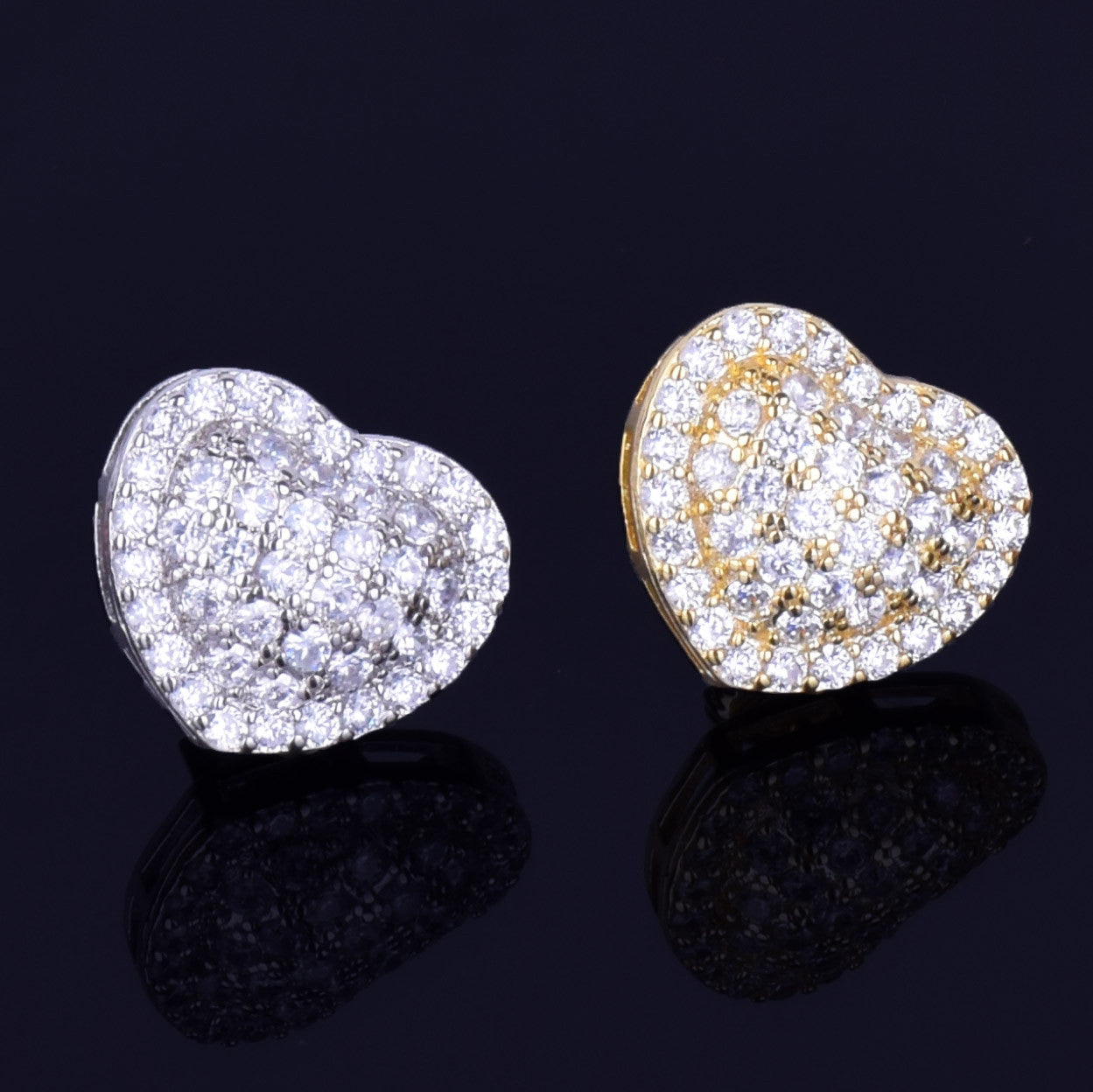Heart Studs | 14MM Heart-Shaped VVS Diamond CZ 18k Gold Silver Bling Earrings
