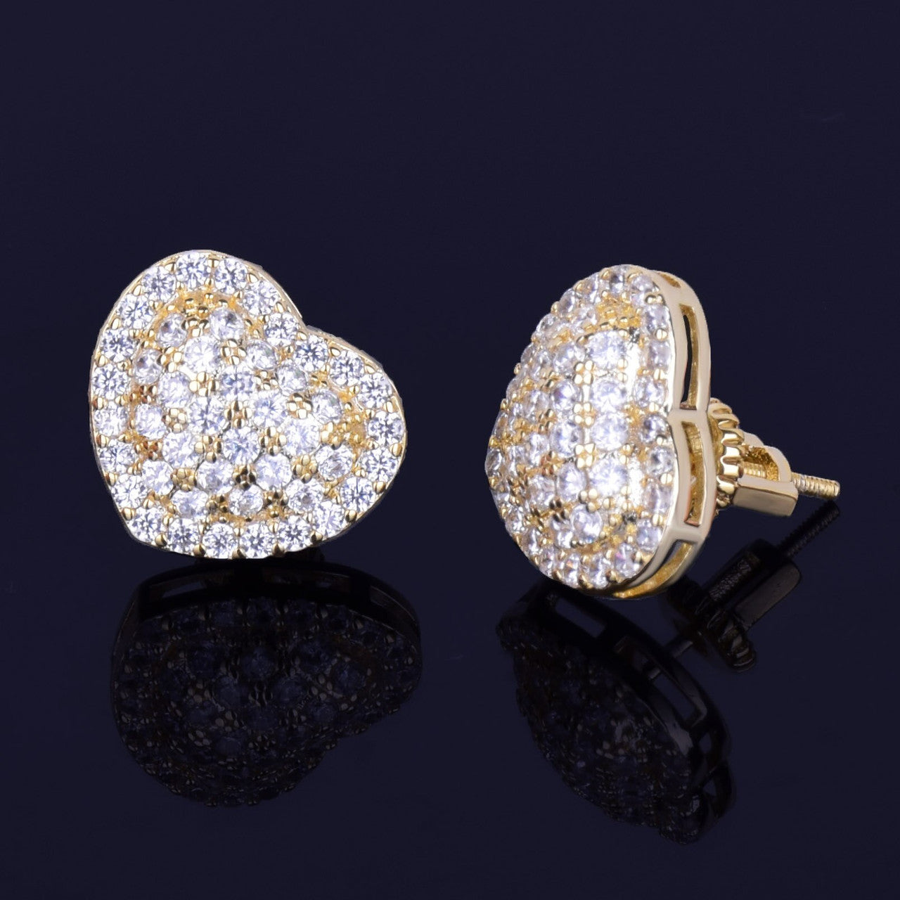 Heart Studs | 14MM Heart-Shaped VVS Diamond CZ 18k Gold Silver Bling Earrings