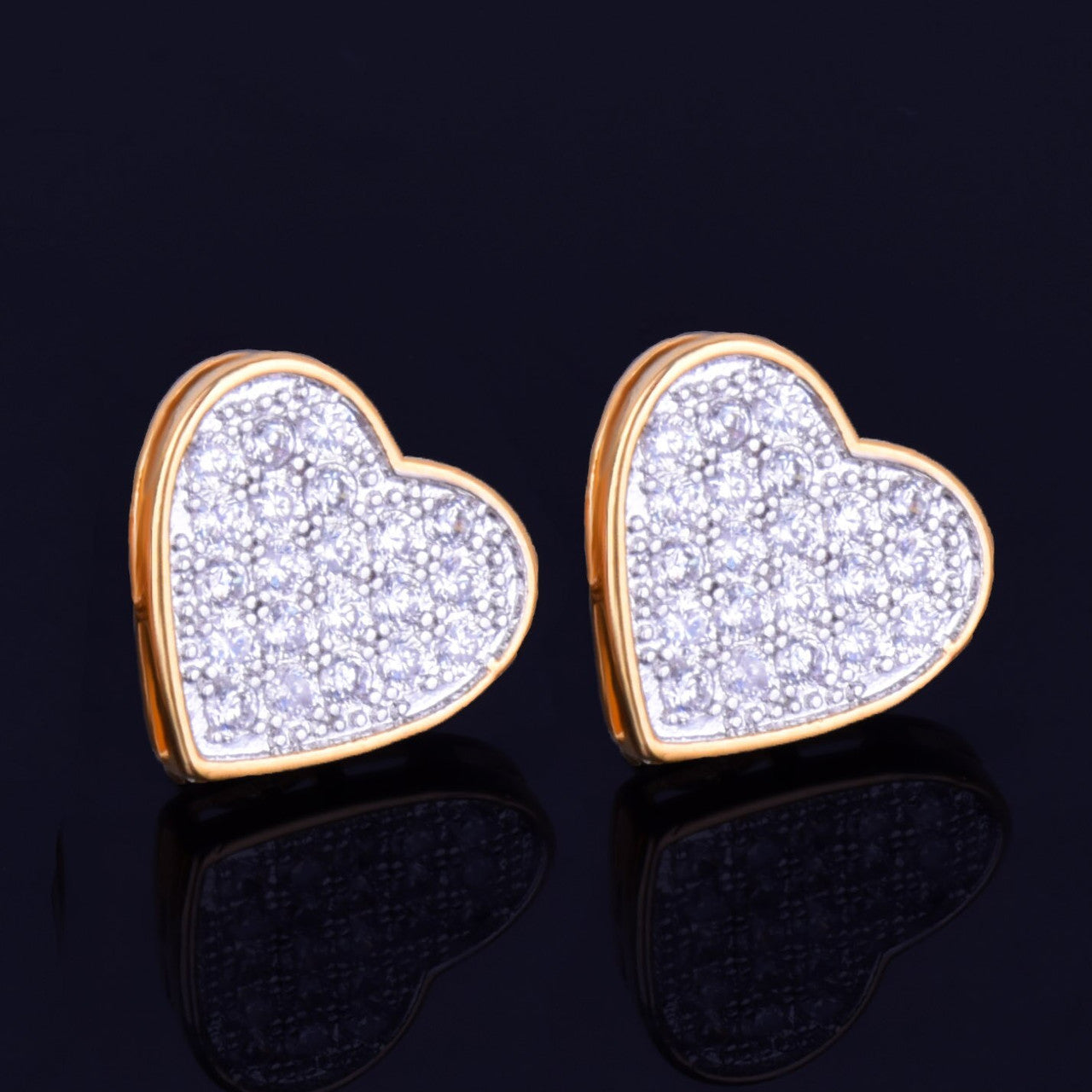 Heart-Shaped | 18k Gold Silver Stud VVS CZ Prong Set Bling Stone Screw Back Earrings