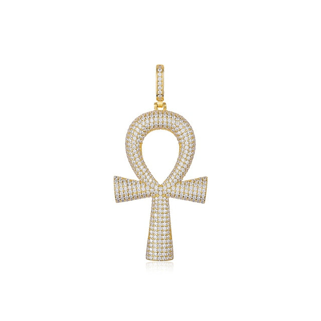 Genuine VVS Diamond Iced Blinged Out Ankh Cross 925 Silver Pendant Chain