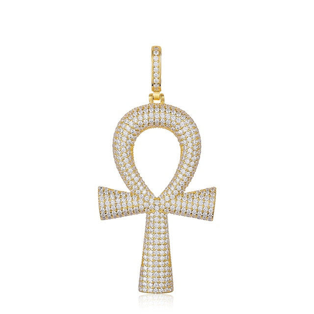 Genuine VVS Diamond Iced Blinged Out Ankh Cross 925 Silver Pendant Chain