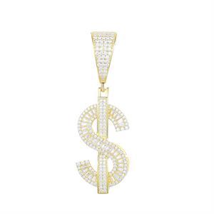 Genuine VVS Iced Blinged Out Baguette Dollar Sign Solid 925 Silver Pendant Chain