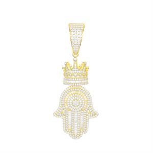 Mens Iced Blinged Out Hamsa Hand Kings Crown 925 Silver Genuine VVS Diamond Pendant