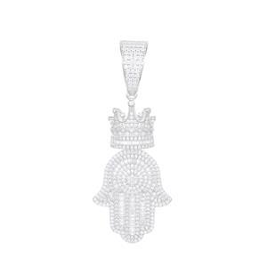 Mens Iced Blinged Out Hamsa Hand Kings Crown 925 Silver Genuine VVS Diamond Pendant
