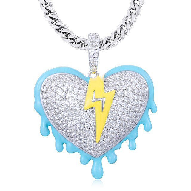 Genuine VVS Diamond Stone Solid 925 Silver Glowing Heart Hip Hop Pendant Chain