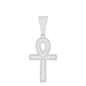 Genuine VVS Diamond Original Ankh Cross Solid Silver Spiritual Pendant Chain