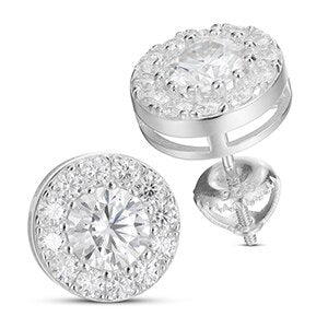 Genuine VVS Diamond Solid 925 Sterling Silver Iced Bling Out Round Stud Earrings