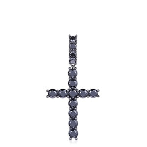 925 Sterling Silver Genuine VVS Black Diamond Hip Hop Ankh Cross Pendant Necklace