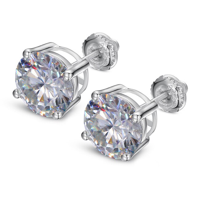 9mm Solid Sterling Silver Genuine VVS Lab Diamond Hip Hop Blinged Out Earrings
