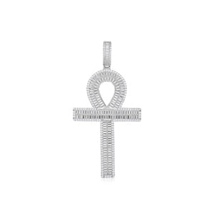 Ancient African Original Ankh Cross Genuine VVS Diamond Baguette Solid Silver Cross Pendant
