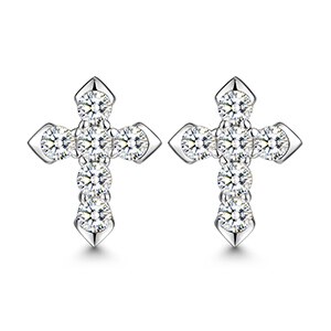 Genuine VVS Diamond Solid Sterling Silver Iced Blinged Out Cross Earrings