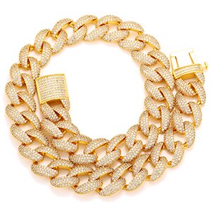 Mens Full Iced 3A Simulate Diamond Miami Cuban link Blinged Out Chain Necklace