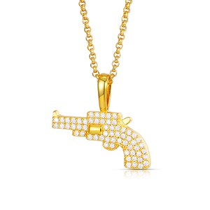 Solid 925 Silver Genuine VVS Diamond Wild West Revolver Hip Hop Pendant Chain Necklace