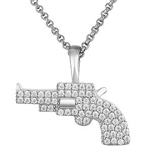 Solid 925 Silver Genuine VVS Diamond Wild West Revolver Hip Hop Pendant Chain Necklace