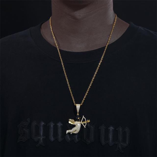 Solid 925 Silver Masked Love Cupid Genuine VVS Diamond Hip Hop Pendant Chain Necklace