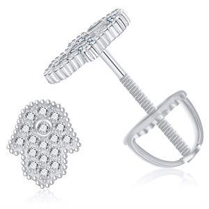 Hamsa Hand VVS Diamond Stone Solid 925 Silver Iced Blinged Out Stud Earrings