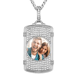 Solid 925 Silver Custom Photo VVS Diamond Picture Memory Hip Hop Chain Necklace