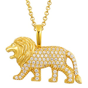 925 Sterling Silver Genuine VVs Diamond Lion Pendant Chain Necklace