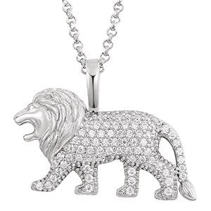 925 Sterling Silver Genuine VVs Diamond Lion Pendant Chain Necklace
