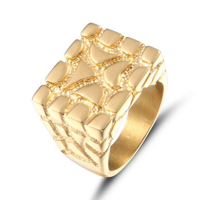 Men Classic Hip Hop 18k Gold Nugget Boss Fashion Ring