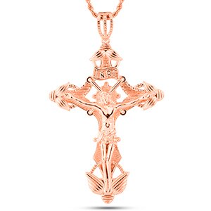 Mens Byzantine Larger 4" 14k Gold Silver Rose Gold Jesus Crucifix Cross Pendant