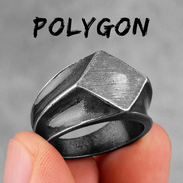 Mens No Fade Stainless Steel Retro Polygon High Fashion Street Wear Rings