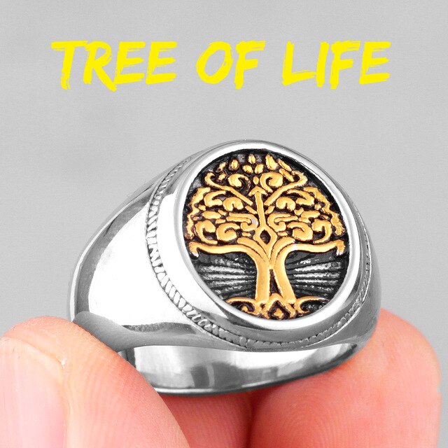 Mens No Fade High Polished Stainless Steel Tree of Life 316L Spiritual Rings