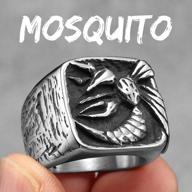 Mens 316L No Fade Stainless Steel Mosquito Symbolism Rings