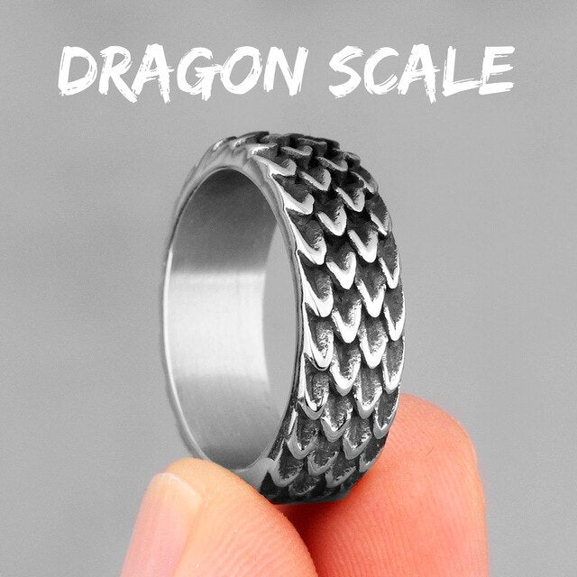 Mens 316L No Fade Stainless Steel Dragon Scale Unique Street Wear Rings