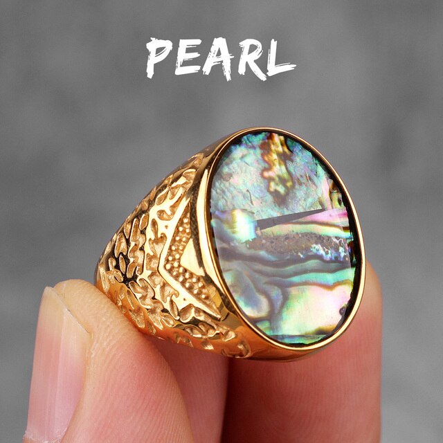 14k Gold Black over Solid No Fade 316L Stainless Steel Unique Luxury Pearl Rings