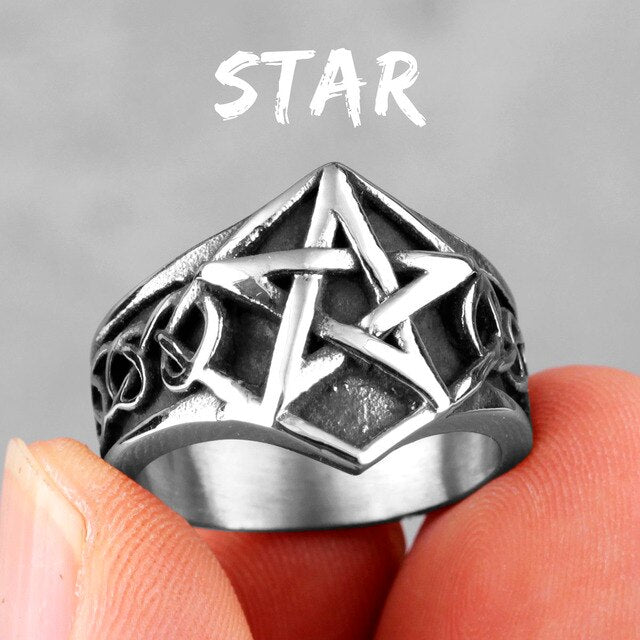 Mens 316L No Fade Solid Stainless 5 Pointed Star Street Wear Rings