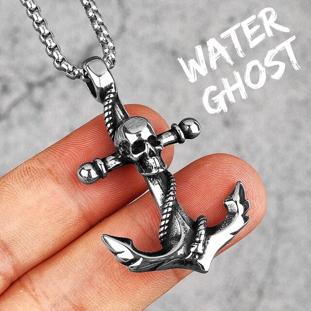 316L Stainless Steel Skull Ghost Anchor No Fade Pendant Chain Necklace