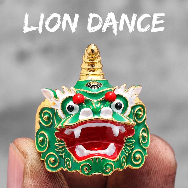 Mens Unique Detailed Chinese Lion Dragon Dance Retro Solid