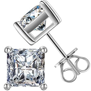 Genuine VVS Diamond 4.5 / 5,5 Solid Sterling Silver Princess Cut Iced Blinged Out Earrings
