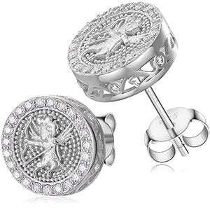 Genuine VVS Diamond Icarus Bow Angel Solid 925 Silver Iced Bling Earrings