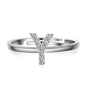 Genuine VVS Moissanite 925 Sterling Silver Letter Initial Adjustable Rings
